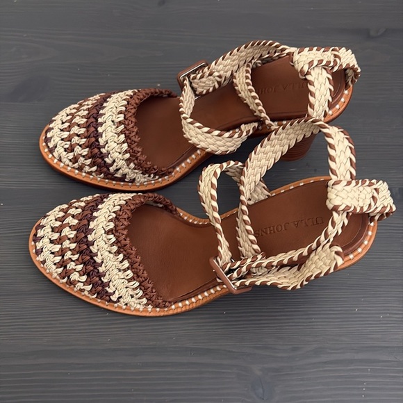 Ulla Johnson RARE Deia High Block Heel Sandal Woven Ankle Strap Natural EU40 - Picture 2 of 16
